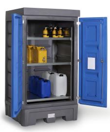 Gefahrstoffdepot Lagerregal aus Stahl (Selbstmontage), PE Grau, für Kleingebinde, Maße 1140x1050x2060 mm Produktbild