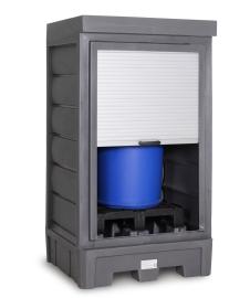 Gefahrstoffdepot, PE Grau, für 1 x 200-L-Fass, Maße 1140x1050x2060 mm Produktbild