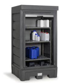 asecos Gefahrstoffdepot Lagerregal aus Kunststoff (Selbstmontage), PE Grau, für Kleingebinde, Maße 1140x1050x2060 mm Produktbild