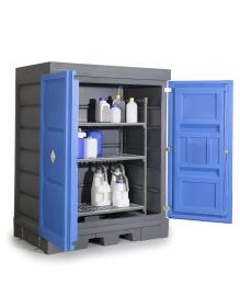 asecos Gefahrstoffdepot Lagerregal aus Kunststoff (Selbstmontage), PE Grau, für Kleingebinde, Maße 1560x1080x1980 mm Produktbild