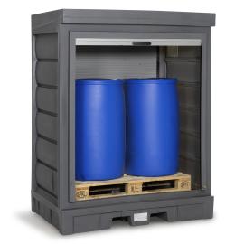 Gefahrstoffdepot, PE Grau, für 2 x 200-L-Fass, Maße 1554x1083x1980 mm Produktbild
