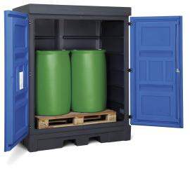 asecos Gefahrstoffdepot, PE Grau, für 2 x 200-L-Fass, Maße 1560x1080x1980 mm Produktbild
