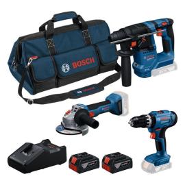 Bosch Combo Kit Set mit 3 18V-Werkzeugen: GSB + GBH + GWS + 2x GBA 4.0Ah + GAL18V-40 Produktbild