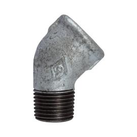 RIEGLER Winkel 121, 45°, IG/AG, Rp/R 1/2, schwarzer Temperguss feuerverzinkt Produktbild