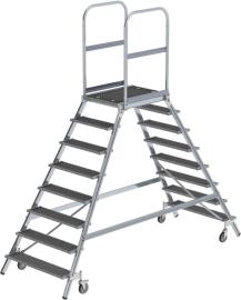 Alu-Podestleiter 2x8 Gitterrost-Stufen Podesthöhe 1,92 m Arbeitshöhe bis 3,90 m Produktbild