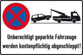 Parkverbotsschild Alu B600xH400 mm Unberechtigt geparkte Fahrzeuge w. abgeschleppt Produktbild