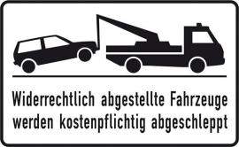 Parkverbotsschild Alu B400xH250 mm Unberechtigt abgestellte Fahrzeuge w. abgeschleppt Produktbild
