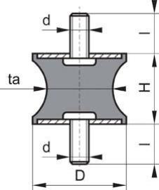 Gummi-Metall-Puffer talliert Typ A D15xH15 M4x13 NR57 Produktbild