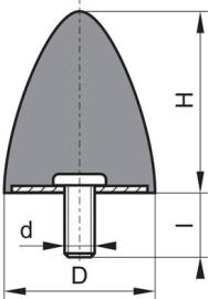 Gummi-Metall-Puffer parabelförmig Typ D D50xH58 M10x28 NR57 Produktbild