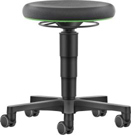 BIMOS Allround Hocker mit Rollen grüner Farbring Sitzhöhe 450-650mm Supertec-Polster ø 400mm Produktbild
