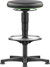 BIMOS Allround Hocker mit Gleiter+Fußring grüner Farbring Sitzhöhe 530- 750mm Kunstleder ø 400mm Produktbild