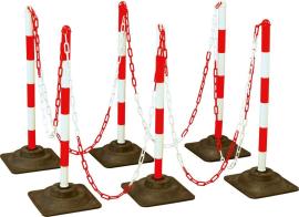 Kettenpfosten-Set EcoMax mit 10 m Absperrkette 3x rot/weiß, 3x weiß/rot,6x Hartgummifuß Produktbild