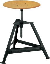 Bandstahl-Drehhocker Holz Rundsitz RAL9005 Dreibein Sitzfläche ø 350mm Höhe 400-600mm Produktbild