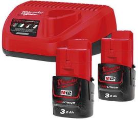 Milwaukee Akku-Starter Set M12 NRG-302 2x12,0 V 3,0 Ah Ladegerät C12 C Karton Produktbild