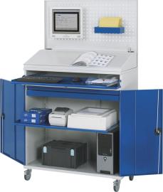 Computer-Schrank B1100xT520xH1895 mm RAL 7035/5010 mobil Gehäuse offen Produktbild