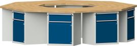 ANKE 8-Eck-Gruppenwerkbank BMP 8 Schränke je 1 Schublade + Tür B3018xT3266xH850mm RAL7035/5010 Produktbild