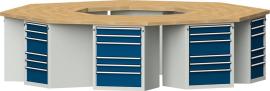 ANKE 8-Eck-Gruppenwerkbank mit BMP 8 Schränke je 6 Schubladen B3018xT3266xH850mm RAL7035/5010 Produktbild