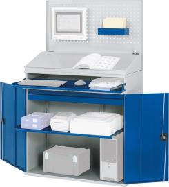 Computer-Schrank B1100xT520xH1770 mm RAL 7035/5010 stationär Gehäuse offen Produktbild