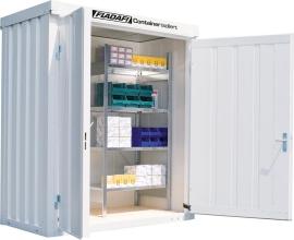 Lagercontainer FLADAFI IC Pro 1100 isoliert in RAL-Farbton mit Holzfussboden Produktbild