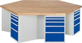 RAU. Gruppenwerkbank Modell 499 2700x2340x890mm 6 Unterbau-Container Produktbild