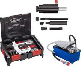 VIGOR Kompakt-Radlager Demontage / Montage Satz ∙ mit Pneumatik Fußpumpe ∙ V5554-2 ∙ 28-teilig ∙ Anzahl Werkzeuge: 28 Produktbild