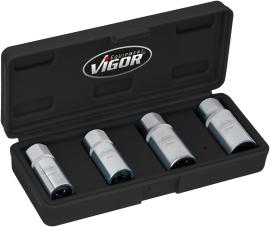 VIGOR Stehbolzen-Ausdreher Satz ∙ V6412/4 ∙ 1/2 Zoll (12,5 mm) Vierkant hohl ∙ 4-teilig ∙ Anzahl Werkzeuge: 4 Produktbild
