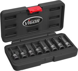 VIGOR Schlagschrauber Schraubendrehereinsatz Satz ∙ V7017 ∙ 1/2 Zoll (12,5 mm) Vierkant hohl ∙ Innen TORX® Profil ∙ 8-teilig ∙ T30&nbsp;–&nbsp;T80 ∙ Anzahl Werkzeuge: 8 Produktbild