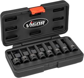 VIGOR Schlagschrauber Schraubendrehereinsatz Satz ∙ V7019 ∙ 1/2 Zoll (12,5 mm) Vierkant hohl ∙ Innen Sechskant Profil ∙ 8-teilig ∙ 5&nbsp;–&nbsp;19 ∙ Anzahl Werkzeuge: 8 Produktbild