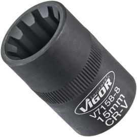 VIGOR Steckschlüsseleinsatz ∙ V7158-8 ∙ 3/8 Zoll (10 mm) Vierkant hohl ∙ Rillenprofil ∙ SW 15 mm Produktbild