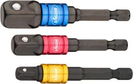 VIGOR Steckschlüssel Adapter Satz ∙ V7603/3 ∙ 1/4 Zoll (6,3 mm) Sechskant massiv ∙ 1/4 Zoll (6,3 mm) Vierkant massiv, 3/8 Zoll (10 mm) Vierkant massiv, 1/2 Zoll (12,5 mm) Vierkant massiv ∙ 3-teilig ∙ Anzahl Werkzeuge: 3 Produktbild
