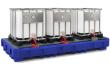 asecos IBC-Station mit verzinktem Gitterrost und Abfüllbereich, PE Blau, für 3 x 1000-L-IBC, Maße 3640x1800x450 mm Produktbild img1 S