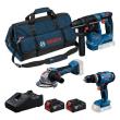 Bosch Combo Kit Set mit 3 18V-Werkzeugen: GSB + GBH + GWS + 2x GBA 4.0Ah + GAL18V-40 Produktbild img1 S