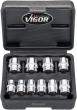 VIGOR Steckschlüssel Satz ∙ V7538/10 ∙ 3/8 Zoll (10 mm) Vierkant hohl ∙ Außen Doppelsechskant Profil ∙ 10-teilig ∙ 10 – 19 mm ∙ Anzahl Werkzeuge: 10 Produktbild img7 S
