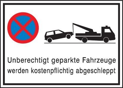 Parkverbotsschild Alu B600xH400 mm Unberechtigt geparkte Fahrzeuge w. abgeschleppt Produktbild img1 L