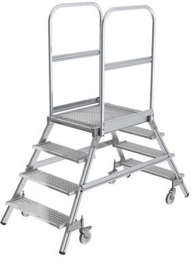 Aluminium-Podesttreppe, zweiseitig  begehbar, Stufen- und Plattform-Ausführung: Stahl-Gitterrost Produktbild img1 L