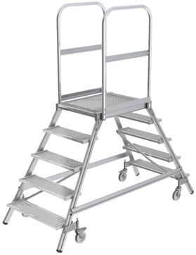 Alu-Podestleiter 2x5 Gitterrost-Stufen Podesthöhe 1,20 m Arbeitshöhe bis 3,20 m Produktbild img1 L