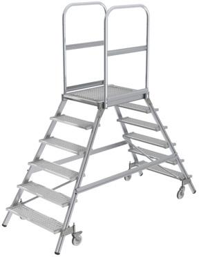Alu-Podestleiter 2x6 Gitterrost-Stufen Podesthöhe 1,44 m Arbeitshöhe bis 3,50 m Produktbild img1 L