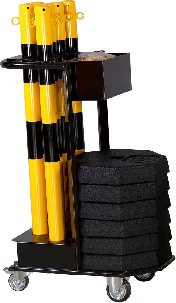 Sperrpfosten-Set inkl. Transportwagen, 6 Sperrpfosten ge/schwa, 6 Fußplatten schwarz Produktbild img1 L