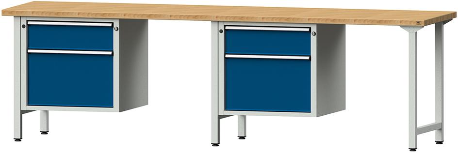 Kombiwerkbank (Serie V) mit 2 Arbeitsplätzen, mit 4 Schubladen hängend (2x180, 2x360 mm), lichtgrau/enzianblau Produktbild img1 L