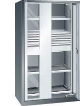 Einschwenktürenschrank B1100xT641xH1950mm RAL 5012,Sichtfenstertür 4 Böden,3 Schubladen Produktbild img1 L