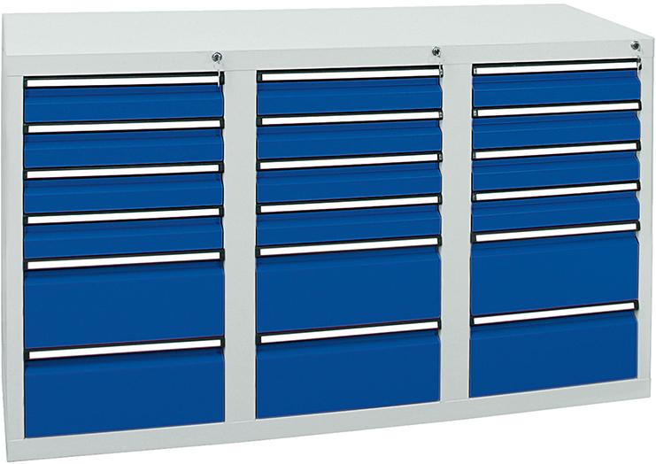 Schubladenschrank 18 SLR 900x1500x500 mm 7035/5010 Produktbild img1 L
