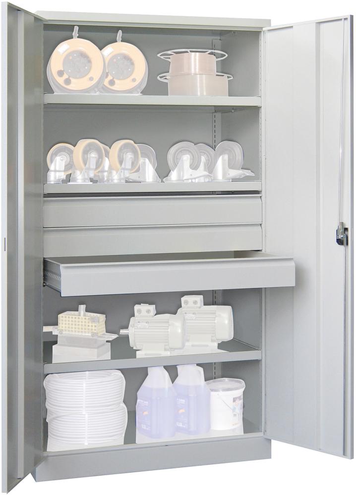 Schwerlastschrank m.TürenH1950xB1040xT630 mm 3 FB, SL 3 x FH 125 mm RAL 7035 Produktbild img1 L