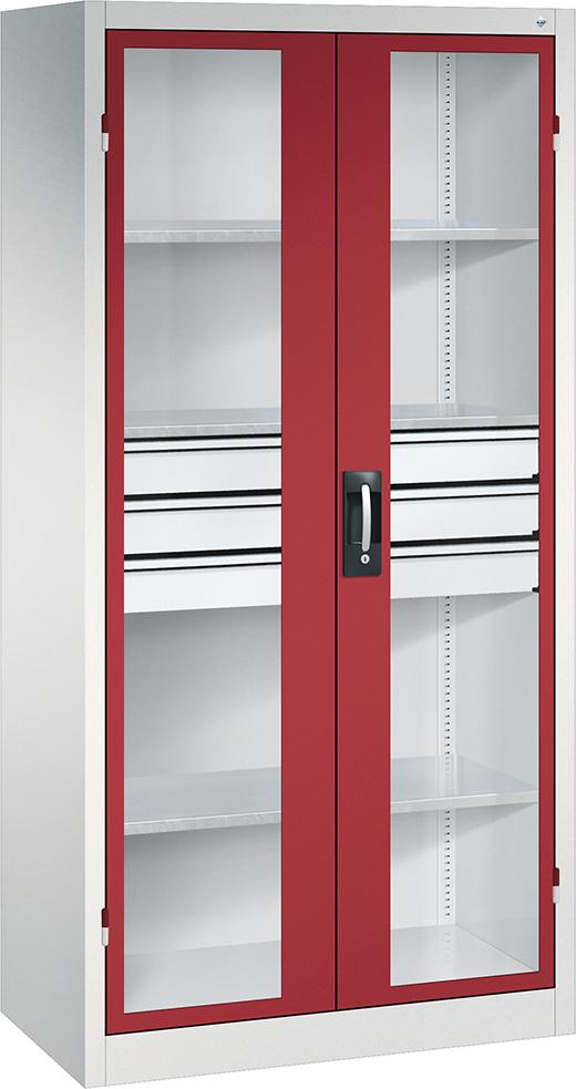 Schwerlastschrank, mit Flügeltüren und Schubladenblock mittig, RAL 7035/3003 Produktbild img1 L