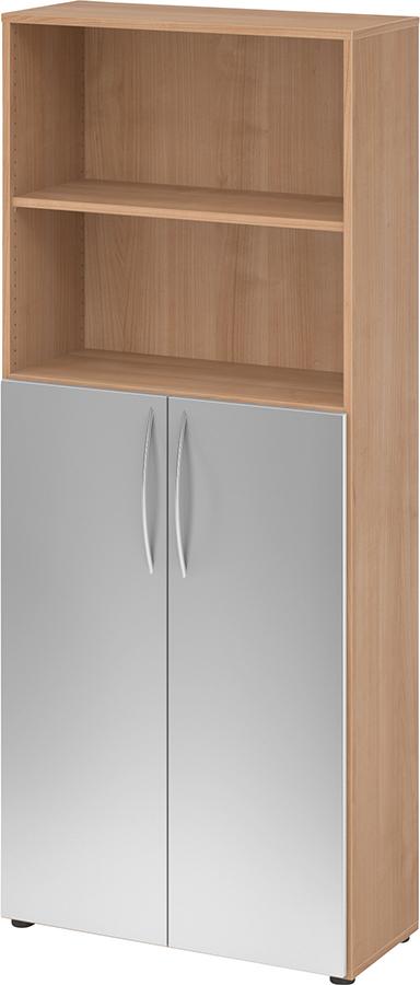 Regal 5OH, 3OH K: Nussbaum / F: Silber 80x34,6x188 cm (BxTxH) Türen unten BM 4770 Produktbild img1 L