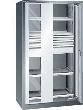 Einschwenktürenschrank B1100xT641xH1950mm RAL 5012,Sichtfenstertür 4 Böden,3 Schubladen Produktbild img1 S