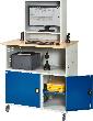 Computer-Tisch B1100xT800xH1810 mm RAL 7035/5010 mobil Gehäuse offen Produktbild img1 S