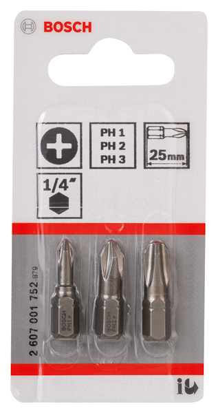Schrauberbit-Set, Extra Hard, 3-tlg., PH1, PH2, PH3, 25 mm Produktbild img2 L