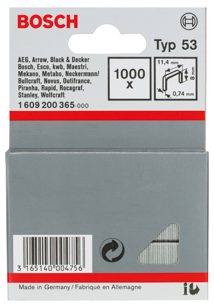 Feindrahtklammer Typ 53, 11,4 x 0,74 x 8 mm, 1000er-Pack Produktbild img1 L