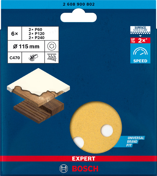 EXPERT C470 Set für Exzenterschleifer, 115&nbsp;mm, 8&nbsp;Löcher, K 60/120/240, 6-tlg. Produktbild img2 L