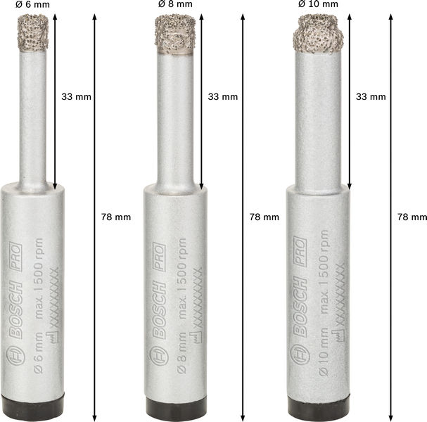 PRO Ceramic dry Bohrer-Set, 6 x 33, 8 x 33, 10 x 33&nbsp;mm, 3-tlg. Produktbild img4 L